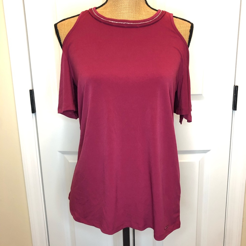 Ivanka Trump Burgundy Cold Shoulder Top size Small